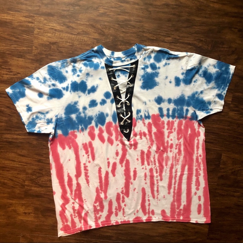 Handmade Red, White and Blue Lace Up T-shirt